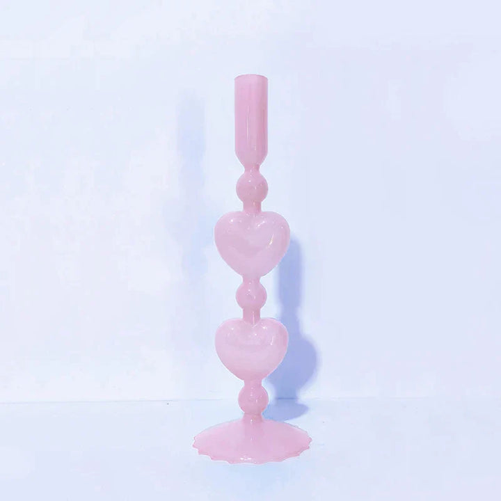 Lisslune | Retro Taper Candle Holder Red Heart Shape Glass Candle Holder Wedding Table Decoration Home Party Glass Vase Decor
