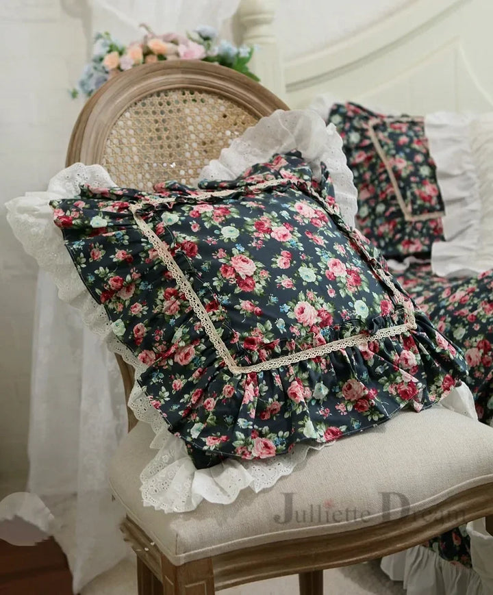 Rynx Top Luxury khaki European embroidery pillowcase large ruffle lace pleated pillowcase cake layers princess bedding pillowcase