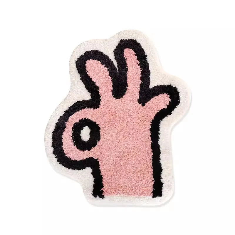 Rynx | Tufting OK Bedroom Mat Kawaii Hand Living Room Rug Bath Mat Non-Slip Rug Floor Mat Doormat Aesthetic Home Decor 65x80cm