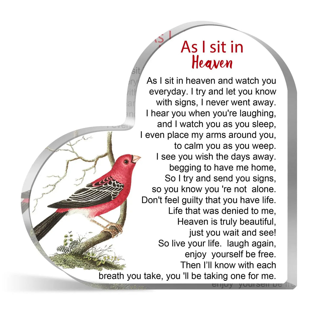 Rynx | Bird Angel Sky Print Acrylic Heart Plaque Durable Memorial Gift for Loss of Mom Dad Grandma Grandmother Table Decoration