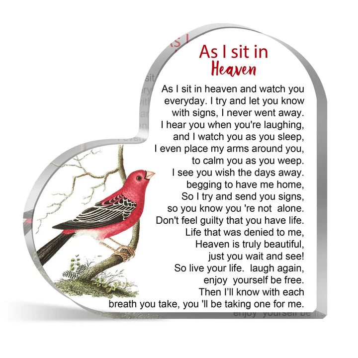 Rynx | Bird Angel Sky Print Acrylic Heart Plaque Durable Memorial Gift for Loss of Mom Dad Grandma Grandmother Table Decoration