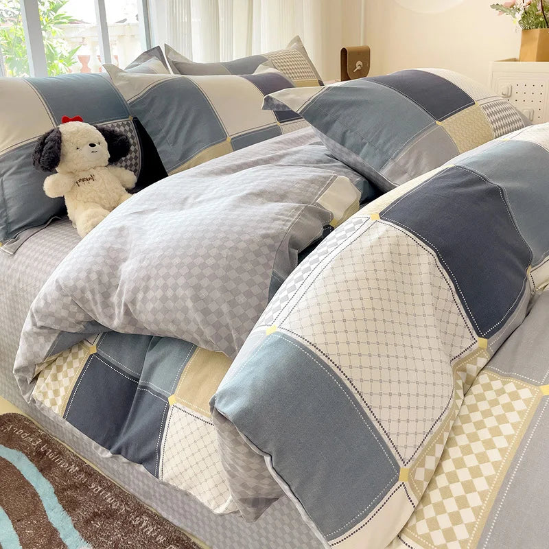 Rynx | 2024 Hot Japanese Style 100% Cotton Bedding Set Printed Four Piece Set Pure Cotton Sheet Set Duvet Cover Queen King Size