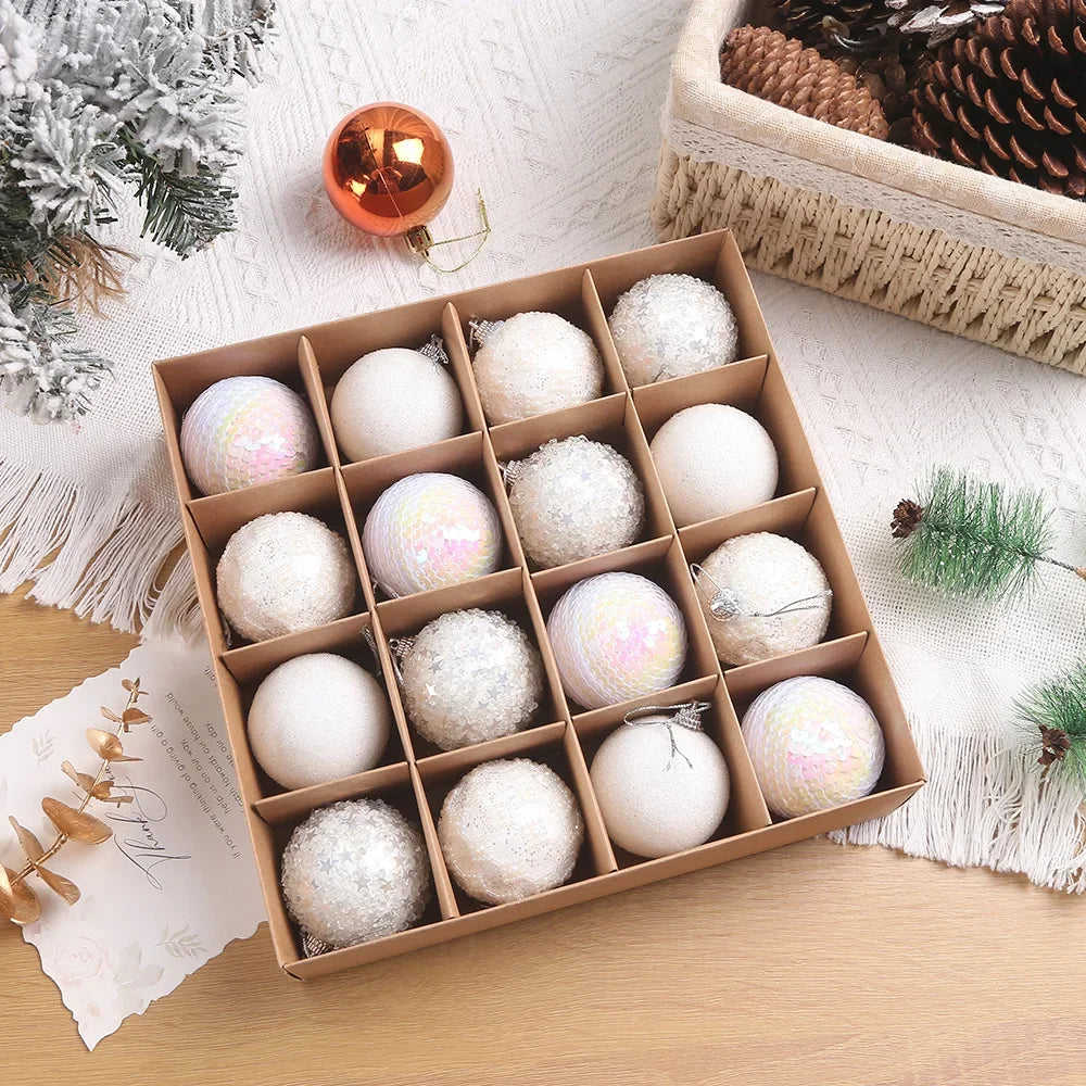 Rynx | 16 pieces/box 6CM Christmas tree balls ornaments champagne gold red glitter foam ball crafts for Christmas tree hanging pendants gift Christmas