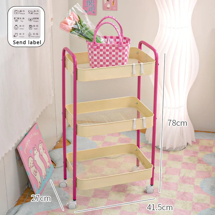 Rynx | 3-layer contrast color trolley storage shelf Multi-layer movable trolley Cosmetics Snack storage shelf Bathroom Mobile shelf Home