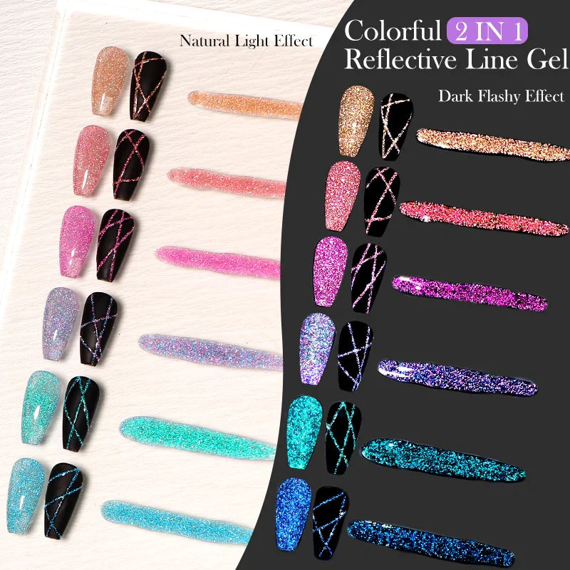 Rynx | 5ml Colorful Reflective Liner Gel Nail Polish Super Bright Painting Glitter Gel Graffiti Stripe Design Polish Manicure