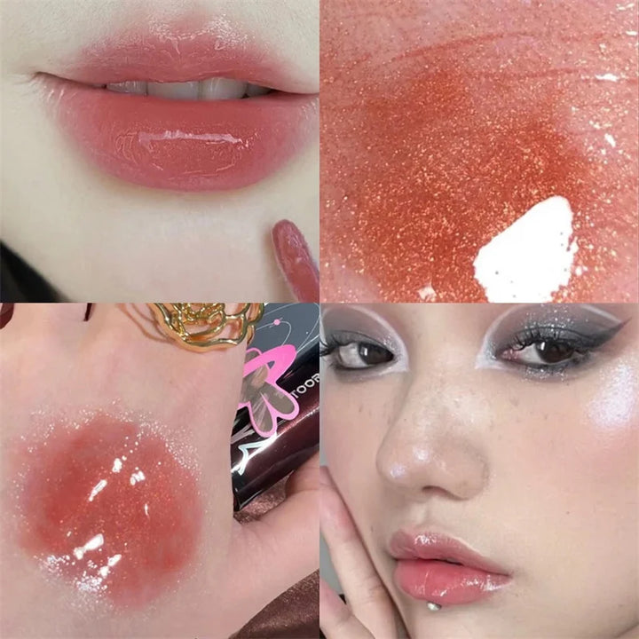 Rynx | Shiny Lip Lacquer Gel Glitter Lip Gloss Long-lasting Moisturizing Liquid Lipstick Lines Fade Shimmer Lip Makeup Cosmetics