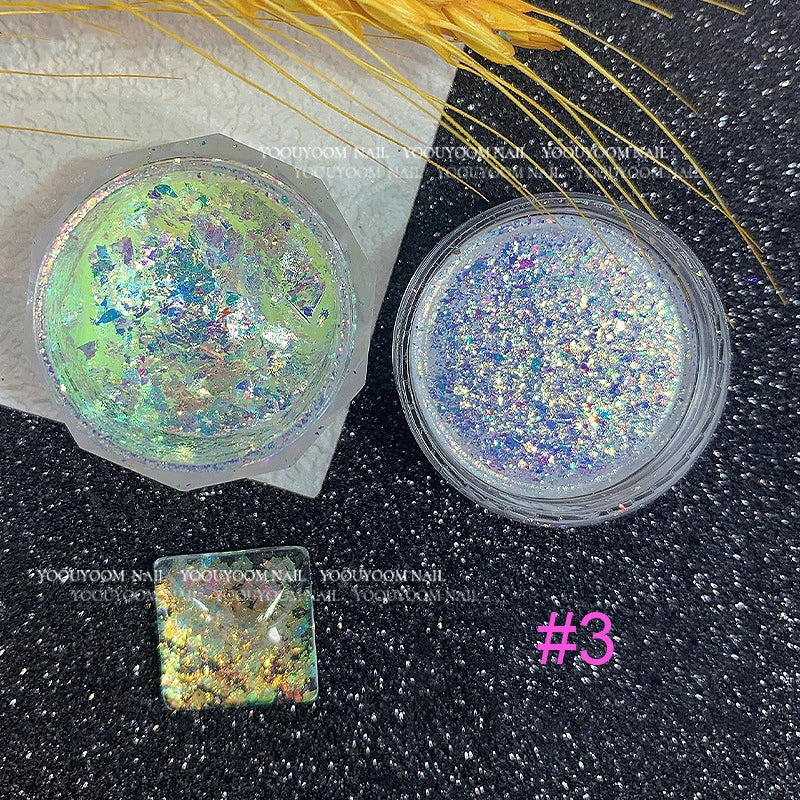 Rynx |1Jar Aurora Chameleon Snowflake Ultra-Thin Iridescent Nail Sequins Holographic Opal Eyeshadow Ice Glitter Nail Chameleon Flakes