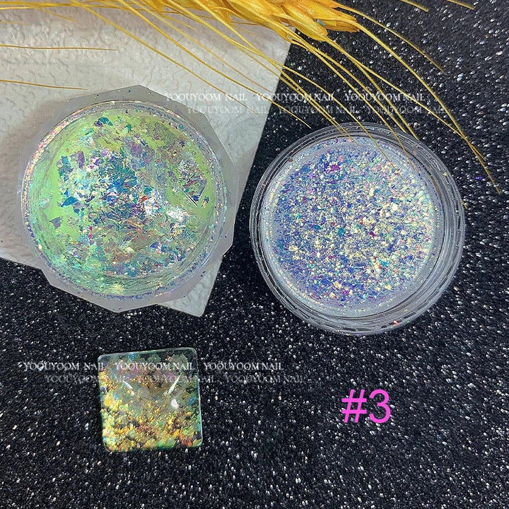 Rynx |1Jar Aurora Chameleon Snowflake Ultra-Thin Iridescent Nail Sequins Holographic Opal Eyeshadow Ice Glitter Nail Chameleon Flakes
