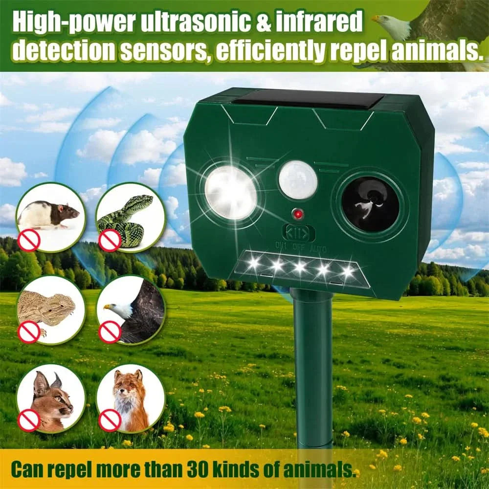 Lisslune | ULTRAGUARD ANIMAL REPELLER – Ultrasonic Animal Repeller with LED Light – Weatherproof & Battery Operated for Garden & Outdoor Use