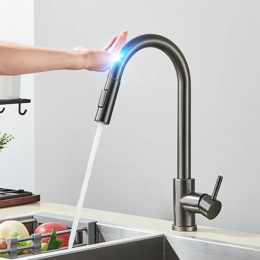 Lisslune | SmartTouch | Kitchen Faucet with Touch Sensor and Pull-Out Spray Head – Brushed Nickel