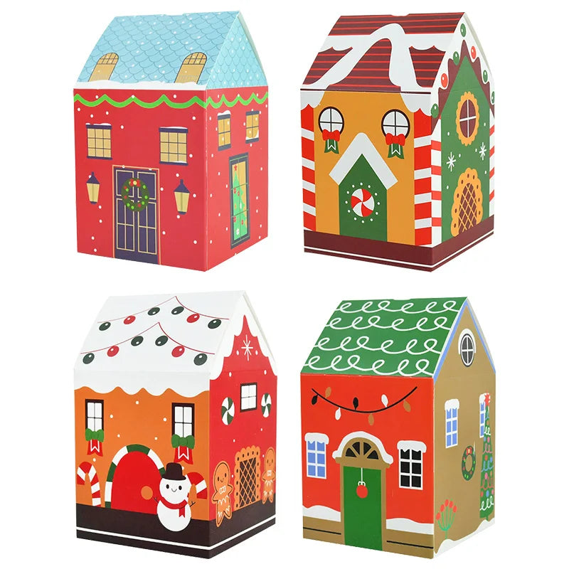 Rynx 4-piece Christmas House-shaped Candy Box Cartoon Merry Christmas Gift Packaging Chocolate Box Christmas 2025 New Year's Party Children's Gifts