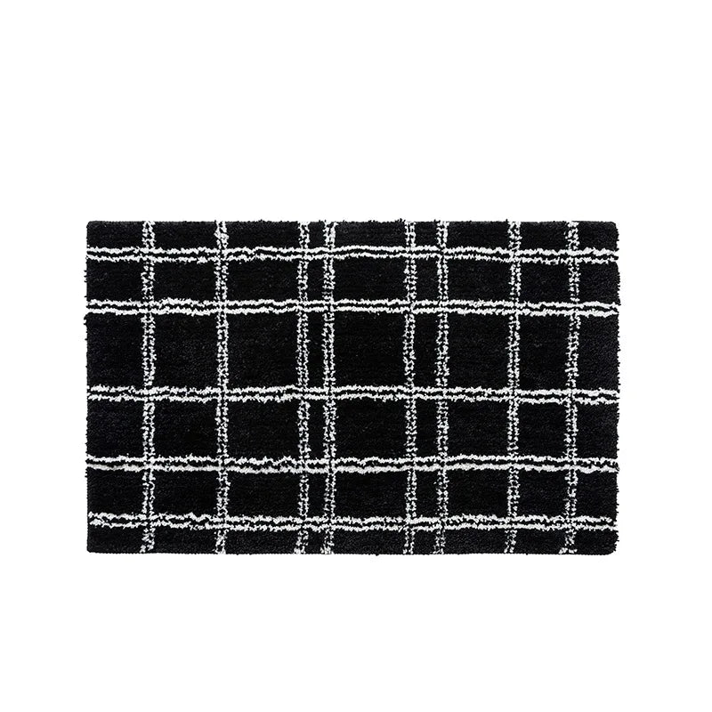Rynx | Geometric Tufting Bathroom Mat Bath Rug Soft Black White Grid Pad Living Room Carpet Non-Slip Hall Home Door Decor