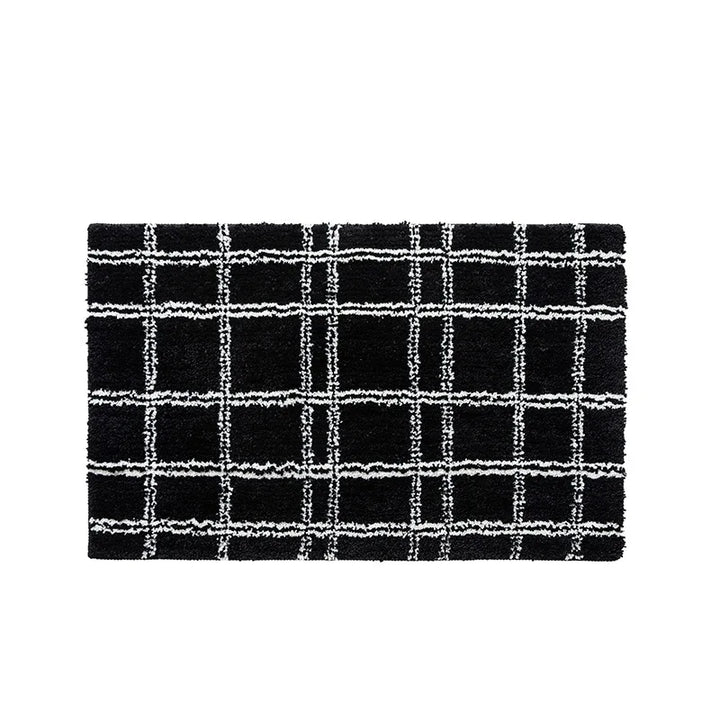 Rynx | Geometric Tufting Bathroom Mat Bath Rug Soft Black White Grid Pad Living Room Carpet Non-Slip Hall Home Door Decor