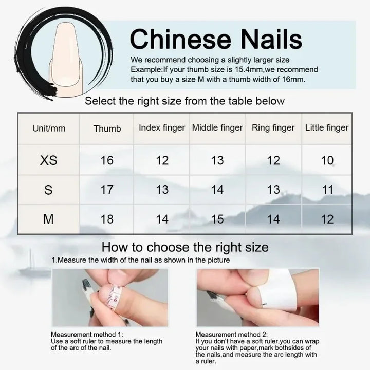 Lisslune | 10 Stück orientalisch-themed Press-On Nägel mit Lotusblatt, Koi-Fisch, Bambusmustern, Halbmond-Designs Nagelspitzen für Frauen & Mädchen