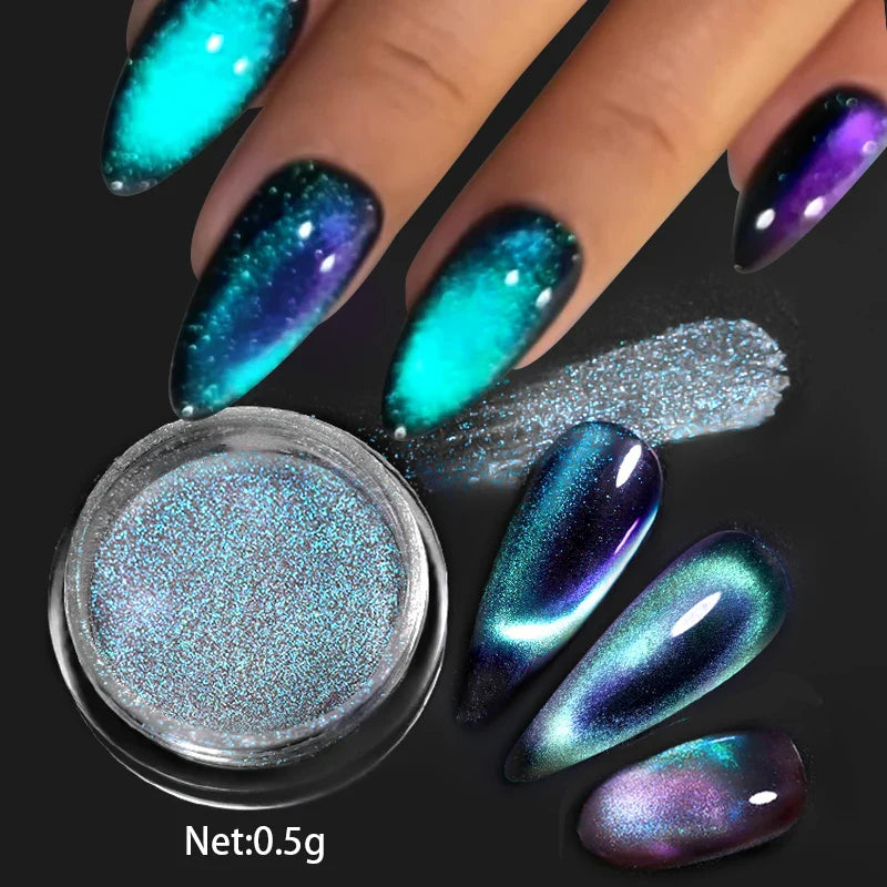 Rynx | Aurora Pearl White Nails Glitter Dust Chrome Gradient Rubbing on Powder Mirror Reflective Magnetic Pigment Nail Art Decorations