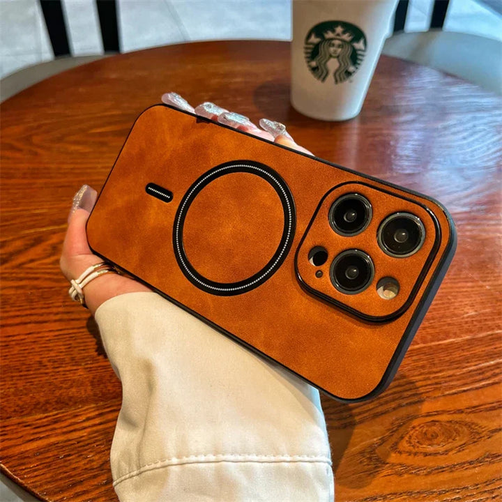 Lisslune | Luxury Deer Leather Apple iPhone Case | Magnetic Phone Case, Wireless Case, MagSafe, Wireless Charging, Protective Case, Cover for iPhone 15, 14, 13 Pro Max Plus