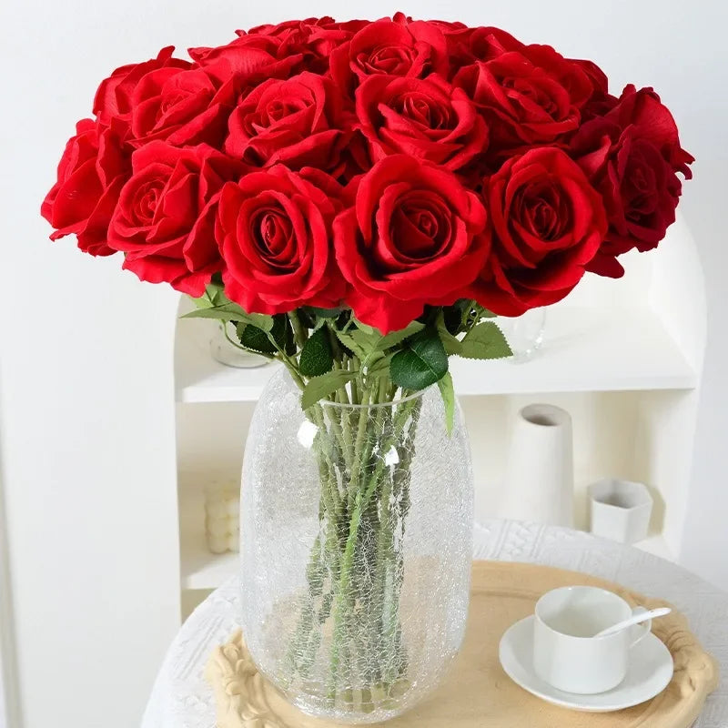 Lisslune | 20 pieces Realistic Velvet Silk Rose Bouquet