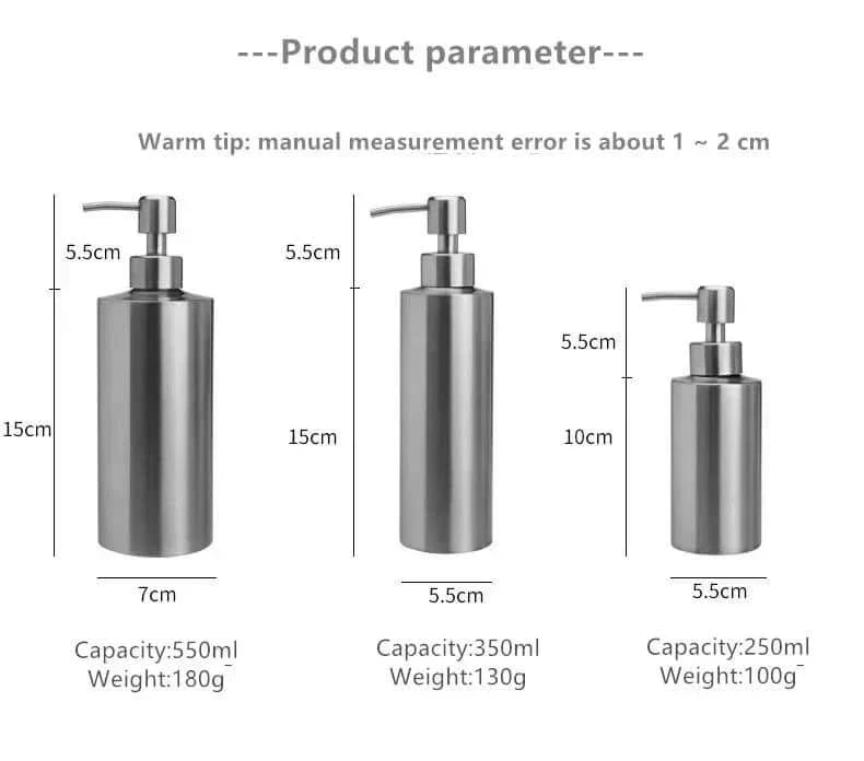 Lisslune | Elegant Stainless Steel Hand Pump Soap Dispenser 250ml/350ml/550ml