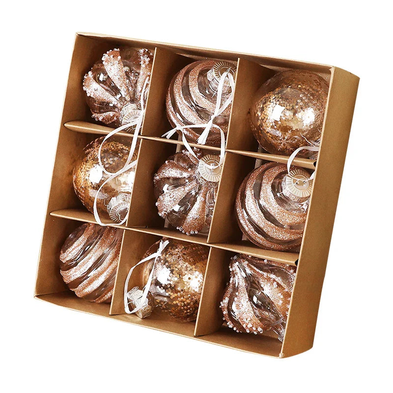 Rynx 9PCS 8CM Christmas Balls Decorations Champagne White Xmas Tree Hanging Ornaments Pendants 2025 New Year Party Home Decor Navidad