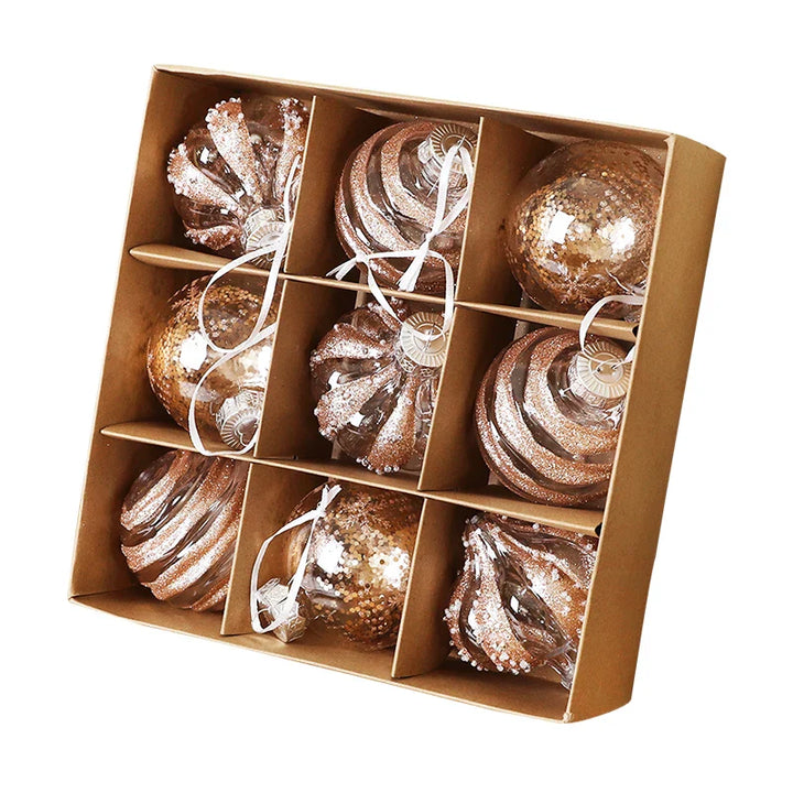 Rynx 9PCS 8CM Christmas Balls Decorations Champagne White Xmas Tree Hanging Ornaments Pendants 2025 New Year Party Home Decor Navidad