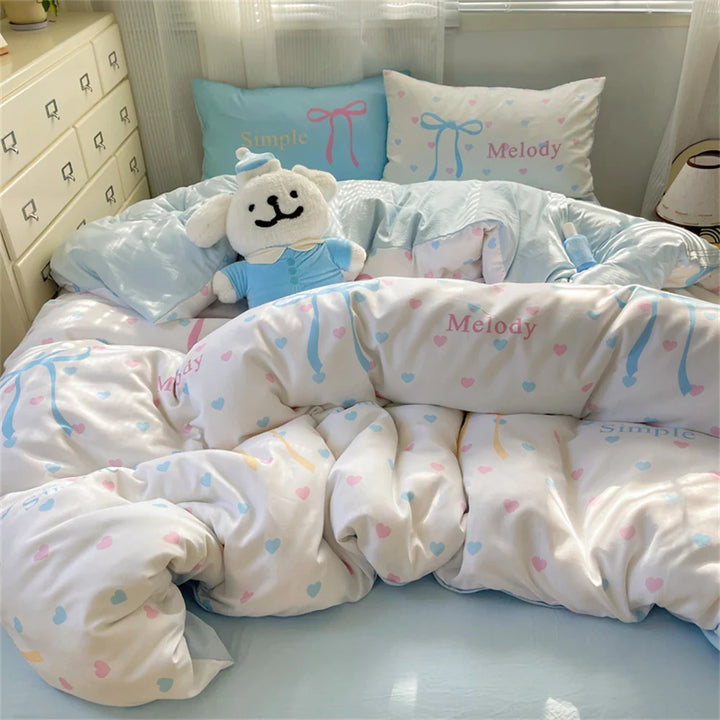 Lisslune | INS Prinzessin Schleifen Bettwäsche Set Rosa Bettbezug Bettdeckenbezug Mädchen Bettwäsche Gewaschenes Baumwollbettzeug Weich Einzel Doppel