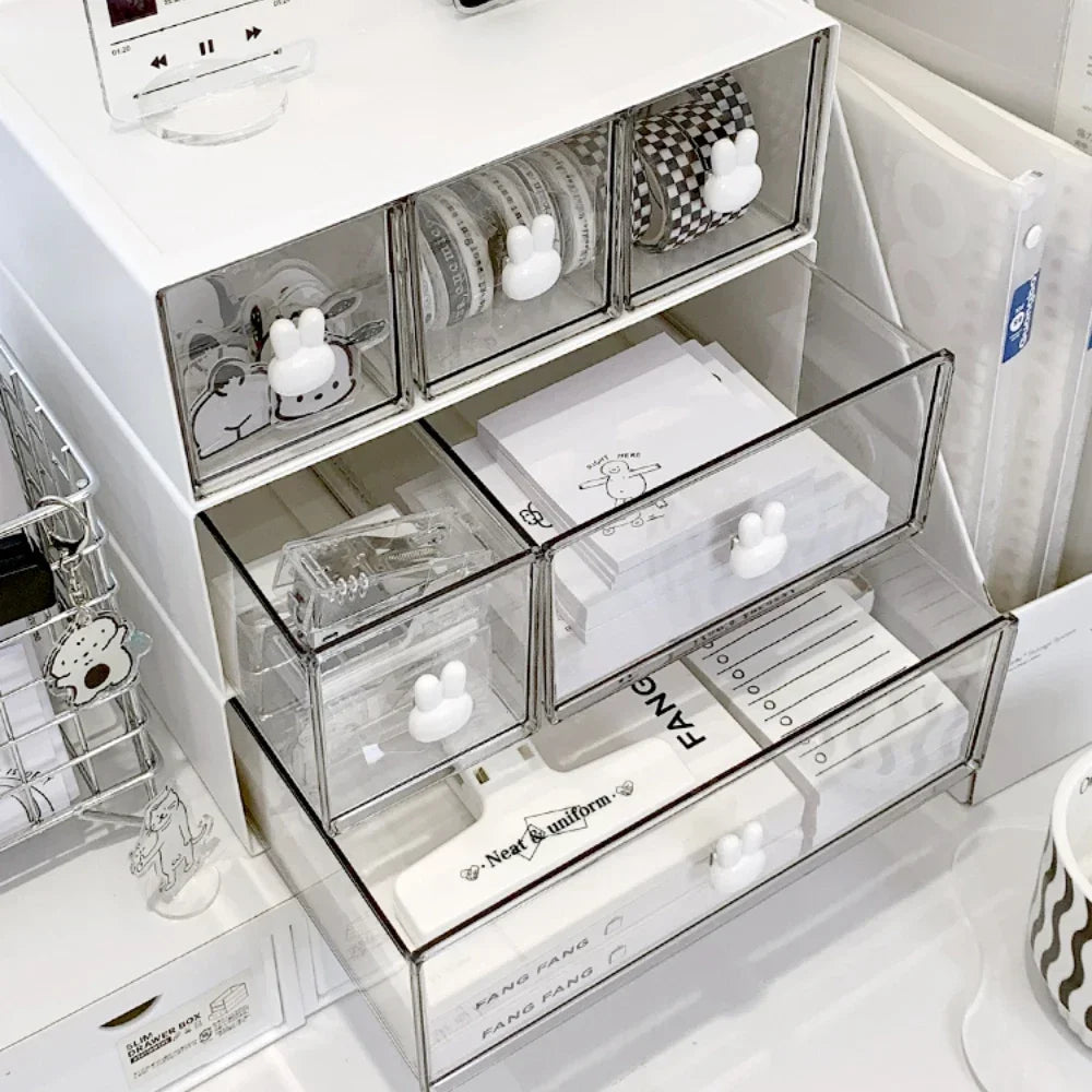Rynx | Kawaii Ins Organizer Desktop Drawer Free Combination Storage Box Plastic Hairpin Makeup Cosmetic Desk Storage Organizer Shelf