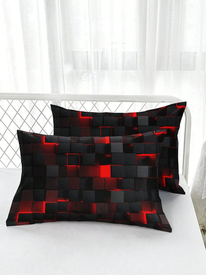 Lisslune | GridLuxe - modern bed linen set with dynamic red grid