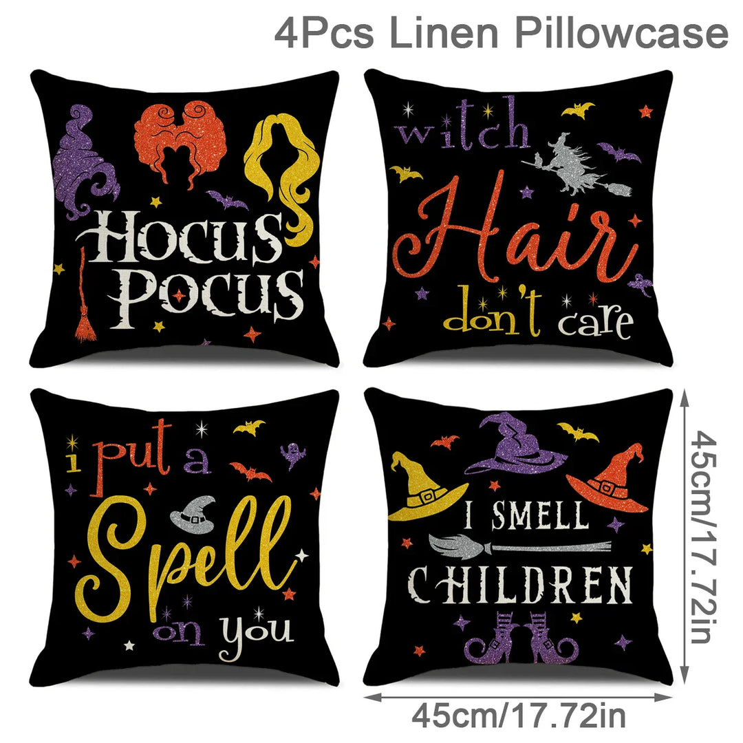 Rynx | 4PCS 45x45cm Halloween Pillowcase Pumpkin Wizard Ghost Halloween Decor For Home Decorative Sofa Car Chair Decor Pillowcase