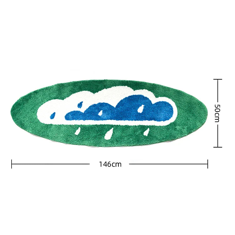 Rynx | Long Tufting Green Cloud Bedroom Rug Soft Fluffy Bed Mat Rug Area Floor Order Pad Doormat Aesthetic Home Children's Room Decor
