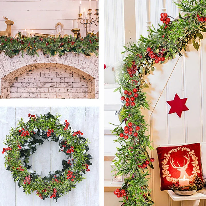 Rynx 150cm Christmas Wreath Rattan Artificial Vine Hanging Floral Garland Christmas Decorations for Home Christmas Fireplace Door Decor