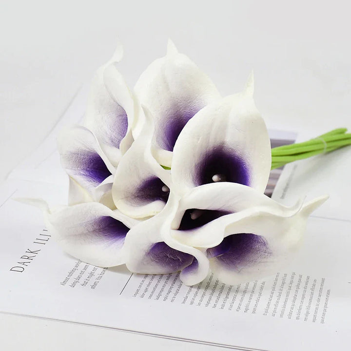 Rynx 5/10pcs Real Touch Calla Lily Artificial Flowers White Wedding Bouquet Bridal Party Home Flower Decoration Artificial Flowers
