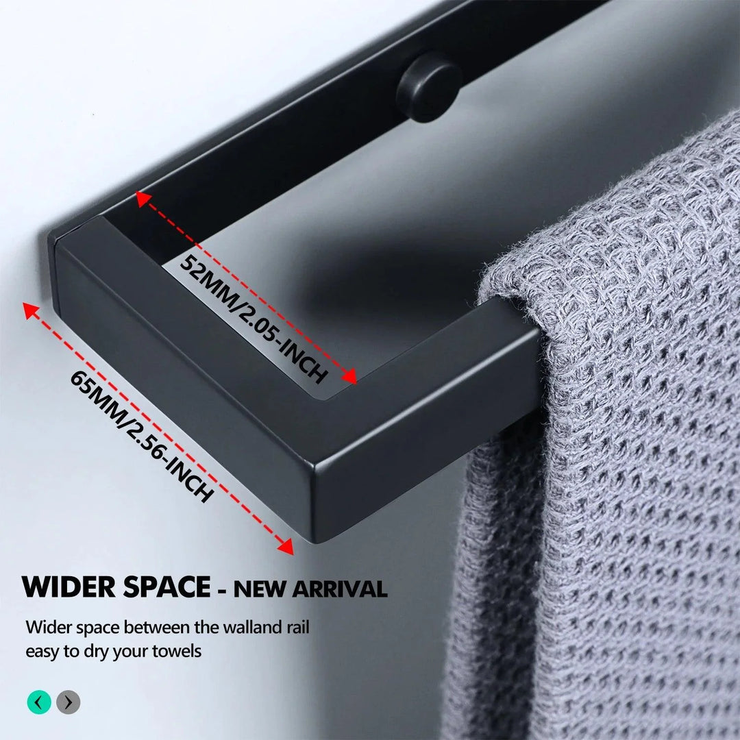 Lisslune | Versatile matte black stainless steel towel holder with adjustable size and flexible wall mounting