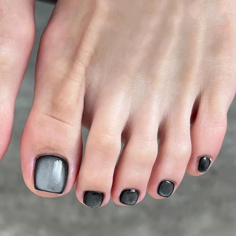 Rynx | Shiny Cat Eye Rhinestone Toenail Art Glitter Solid Color Artificial Toenails Fashion Toenail False Nails Removable Press-on Nails with Glue