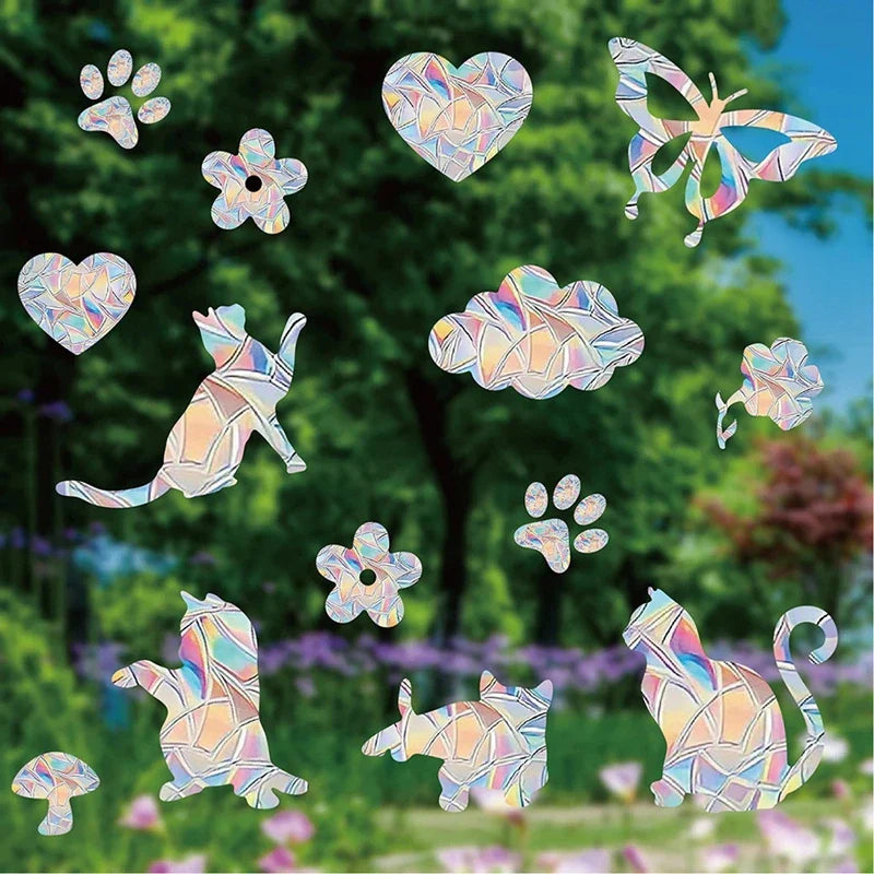 Rynx Rainbow Suncatcher Window Sticker PVC Cat Butterfly Prism Glass Wall Sticker Home Kids Bedroom Decoration Self-Adhesive Decor