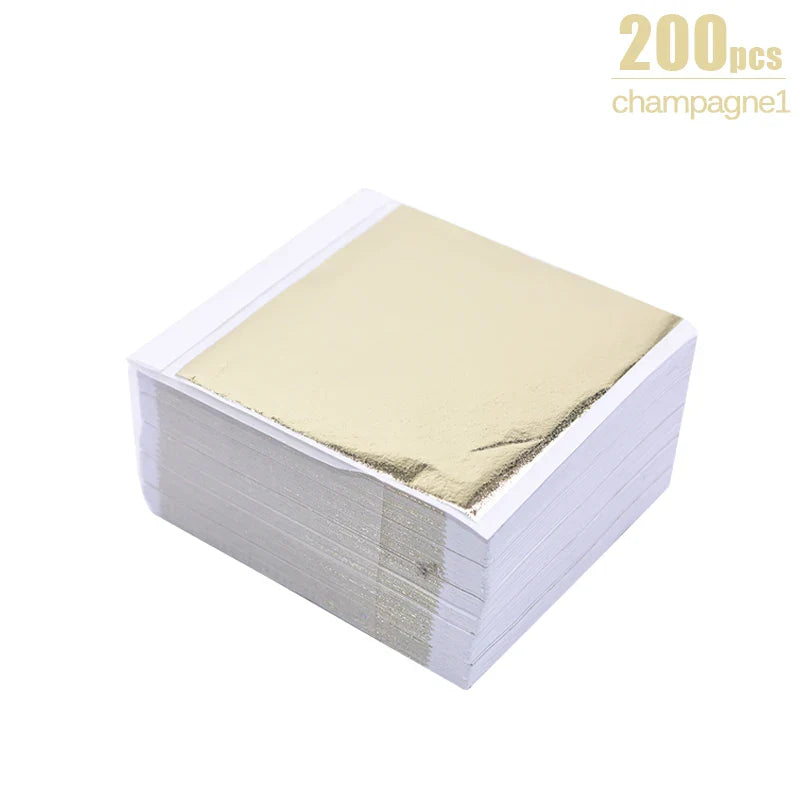 Rynx 100/200 Sheets Artificial Gold Silver Foil Paper Leaf Gilding DIY Crafts Paper Birthday Party Wedding Cake Dessert Decorations