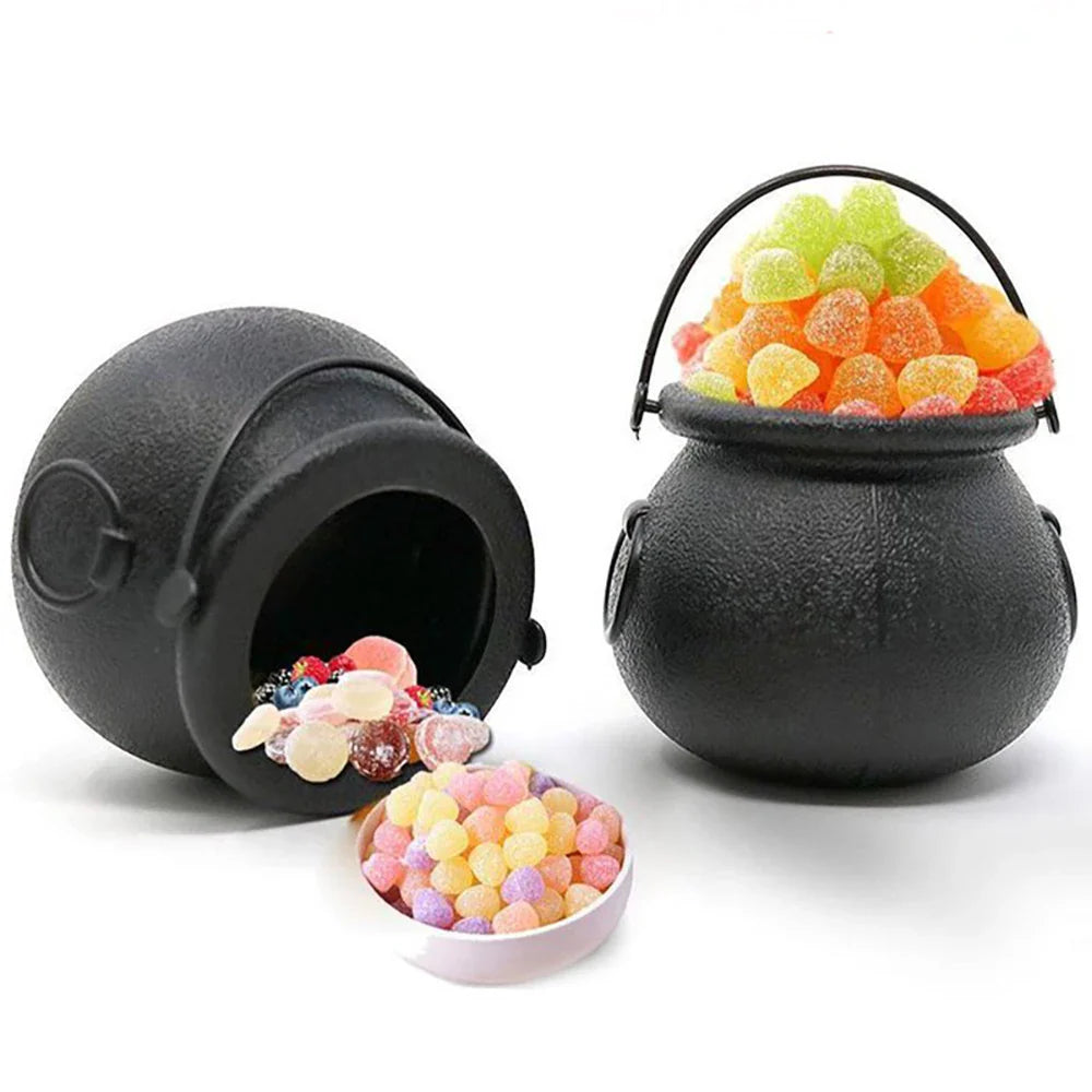 Rynx | Halloween Witch Cauldron Decoration, Mini Black Plastic Witch Cauldron, Halloween Candy Basket, Trick or Treat Bucket