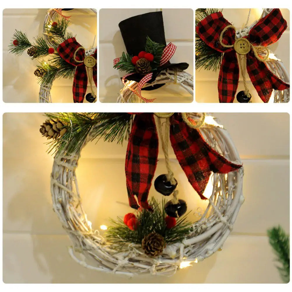 Rynx | Christmas illuminating snowman wreath garland LED light door decoration artificial apartment window wall background door hanging ornament