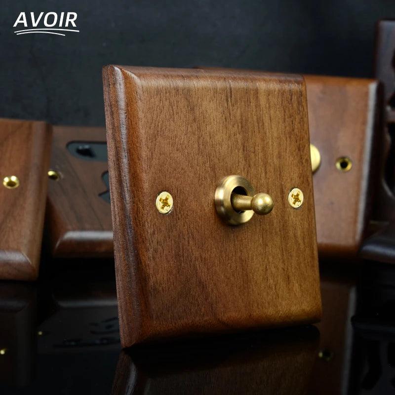 Lisslune | Stylish Black Walnut Electric Panel with USB Ports, Adjustable LED Ambient Lighting and Modern Pull Knob Features