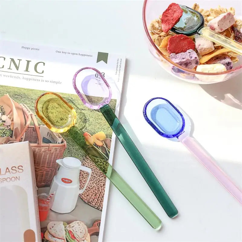 Rynx | Stained Glass Spoon Dessert Ice Milk Long Handle Spoon Coffee Soup Stirring Spoon High Borosilicate Heat and Cold Resistance