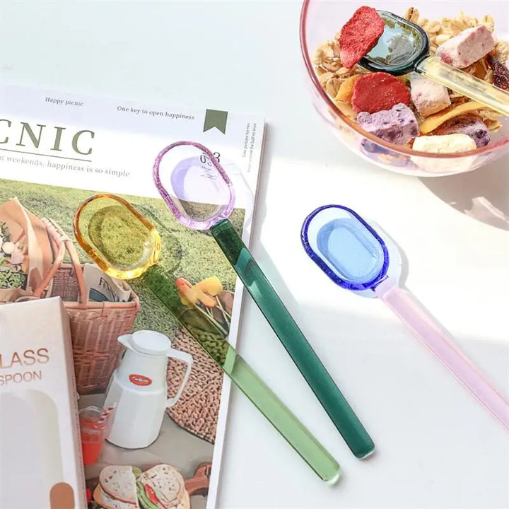 Rynx | Stained Glass Spoon Dessert Ice Milk Long Handle Spoon Coffee Soup Stirring Spoon High Borosilicate Heat and Cold Resistance