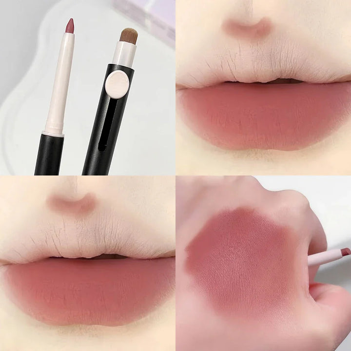 Rynx | Waterproof Lipstick with Brush Dual-Head Matte Lipstick Outline 3D Lip Shape Long-Lasting Non-Stick Cup Nude Lip Makeup