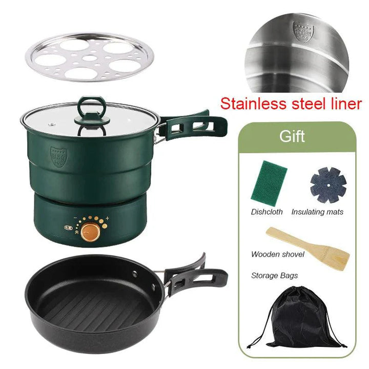 Lisslune | Compact Travel Multi-Cooker: Foldable 110V/220V Cooking System for Frying, Steaming, and More