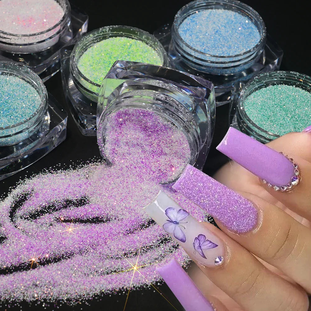 Rynx |2.5g*6Glasses Iridescent Sugar Nail Art Glitter Powder Pink/Blue Sparkling Candy Coat Effect Pigment DIY Manicure Nail Polish Decorations