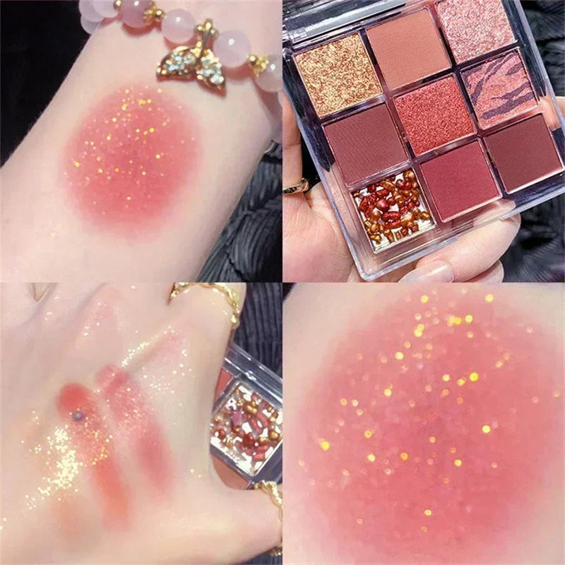 Rynx | 9 Colors Chocolate Eyes Makeup Palette Pearl Matte Earth Tone Eyeshadow Palette Glittering Sequin Eye Pigments Long Lasting Makeup