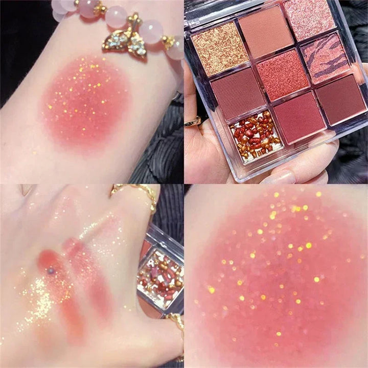 Rynx | 9 Colors Chocolate Eyes Makeup Palette Pearl Matte Earth Tone Eyeshadow Palette Glittering Sequin Eye Pigments Long Lasting Makeup
