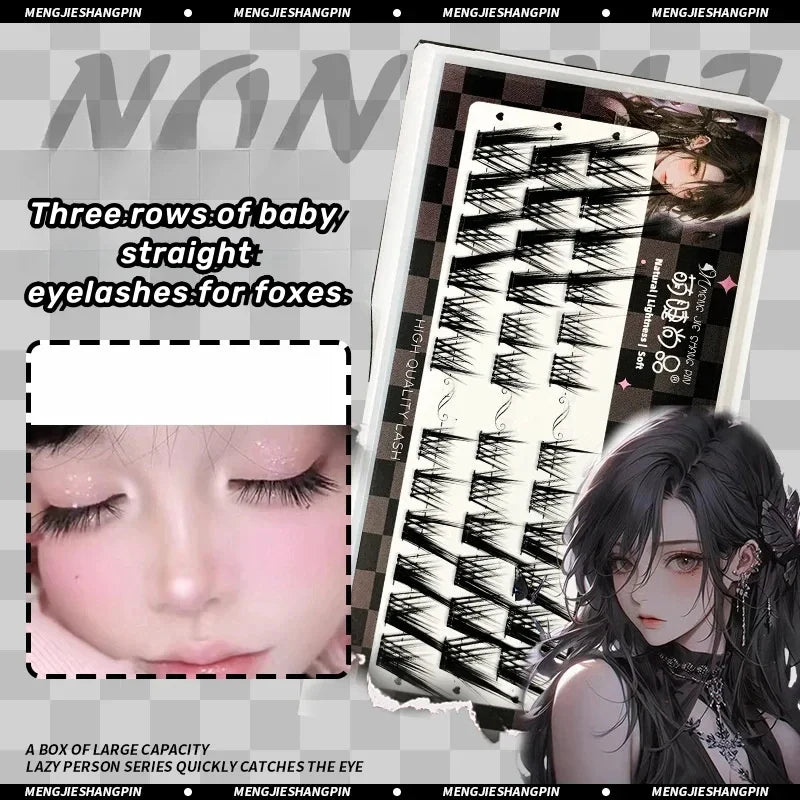 Rynx | 3/10 Rows Fox Eyes Effect False Eyelashes Fluffy Curl Reusable Individual Clusters Segmented Natural Thickness Manga Eyelash Extension Tool