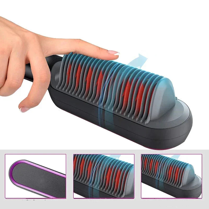 Lisslune | Hair Straightening Brush UK – 2-in-1 Thermal Comb Straightener & Curler with Adjustable Heat & Tourmaline Technology