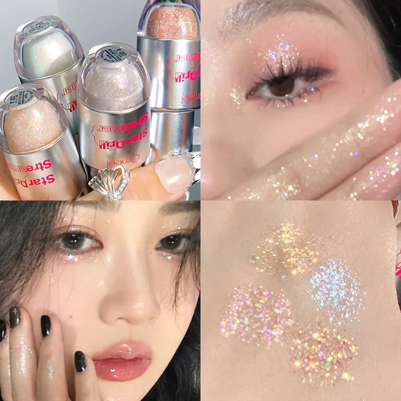 Lisslune | 4pcs/1pcs Flüssiger Lidschatten Perlen Glitzer Lang anhaltend Wasserdicht Flüssiger Lidschatten Schnelltrocknender Glitzer Schimmer Augen Make-up