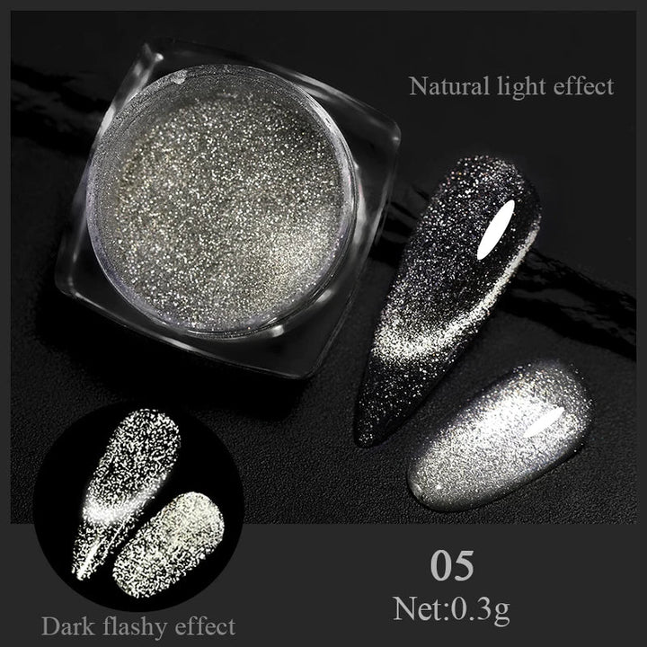 Rynx | Aurora Pearl White Nails Glitter Dust Chrome Gradient Rubbing on Powder Mirror Reflective Magnetic Pigment Nail Art Decorations