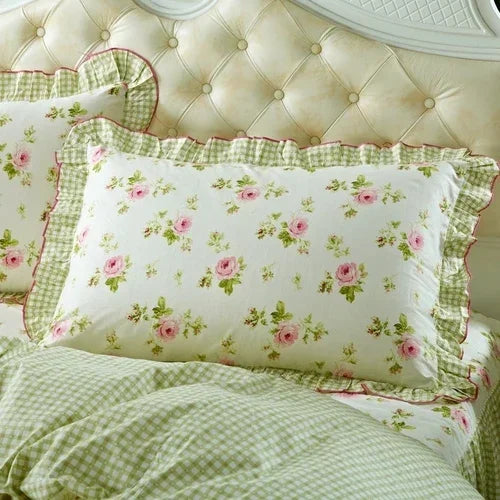 Rynx 2 Piece Cotton Printed Pillowcase Ruffle Garden Body Pillowcase Bed Pillow Covers Rustic Dobby Pillowcase Pillow Covers